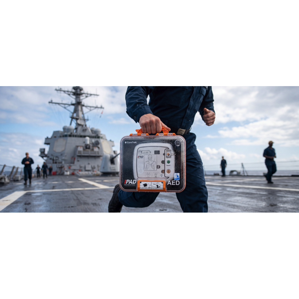 ДЕФИБРИЛАТОР ЗА ПЛАВАТЕЛНИ СЪДОВЕ iPAD CU-SP1 — МОРСКИ ПАКЕТ С КУФАР IP66
