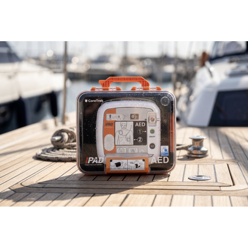 ДЕФИБРИЛАТОР ЗА ПЛАВАТЕЛНИ СЪДОВЕ iPAD CU-SP1 — МОРСКИ ПАКЕТ С КУФАР IP66